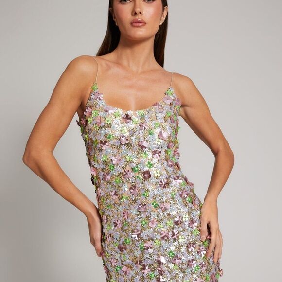 MAC DUGGAL 6153 Multicolor Sleeveless Floral Paillette Embellished Mesh Gown - Picture 5 of 15